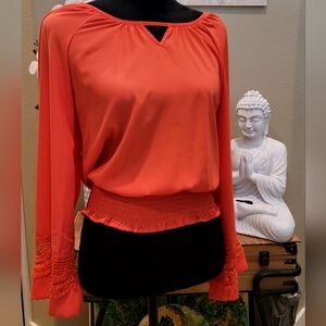 XOXO Orange Embroidered Sleeve Top, Size XS